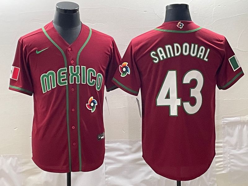 Men 2023 World Cub Mexico 43 Sandoual Red Nike MLB Jersey11